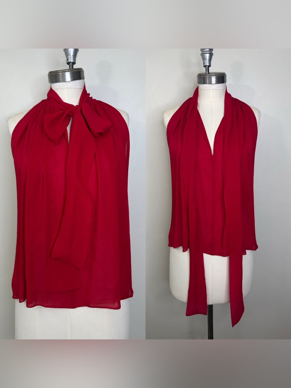 ROBERT RODRIGUEZ RED HALTER TIE-NECK BLOUSE